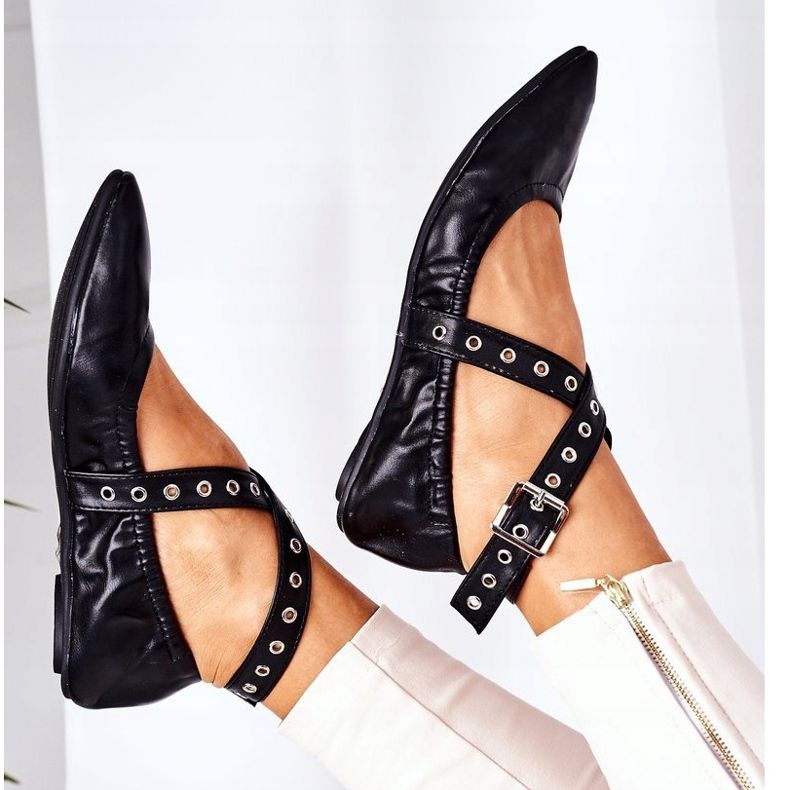 Balerini negri din piele pliată Lu Boo negru 1