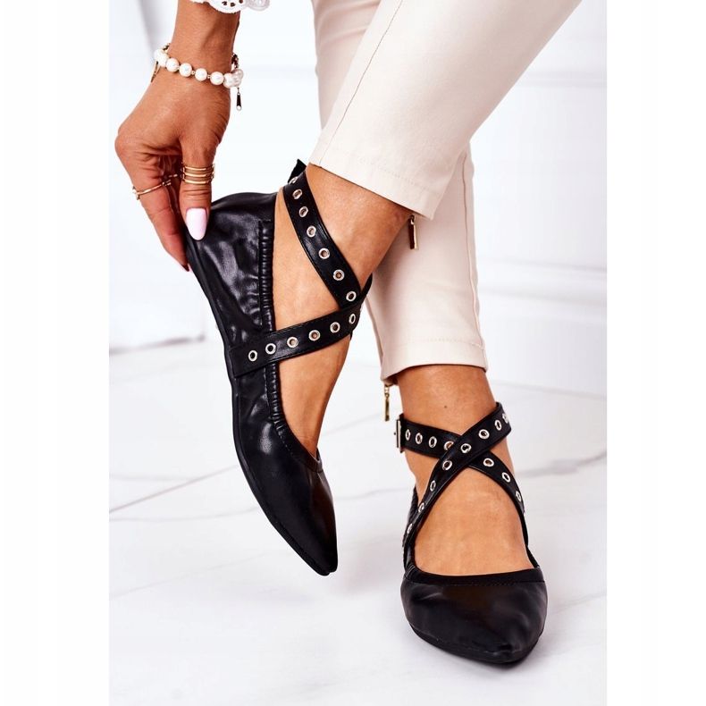 Balerini negri din piele pliată Lu Boo negru 2 Balerini negri din piele pliată Lu Boo negru 2