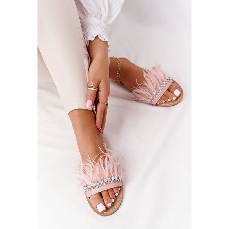 Papuci cu pene Lu Boo Pink roz 1