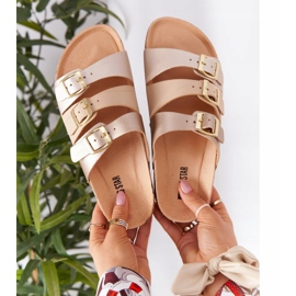 Papuci cu profil din piele Big Star HH274585 Bej și auriu de aur 1