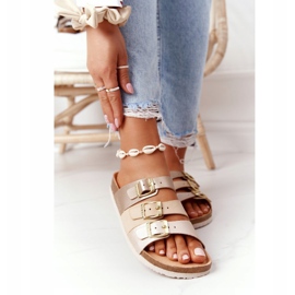 Papuci cu profil din piele Big Star HH274585 Bej și auriu de aur 2