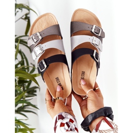 Papuci din piele cu profil Big Star HH274588 Negru și Argintiu 1