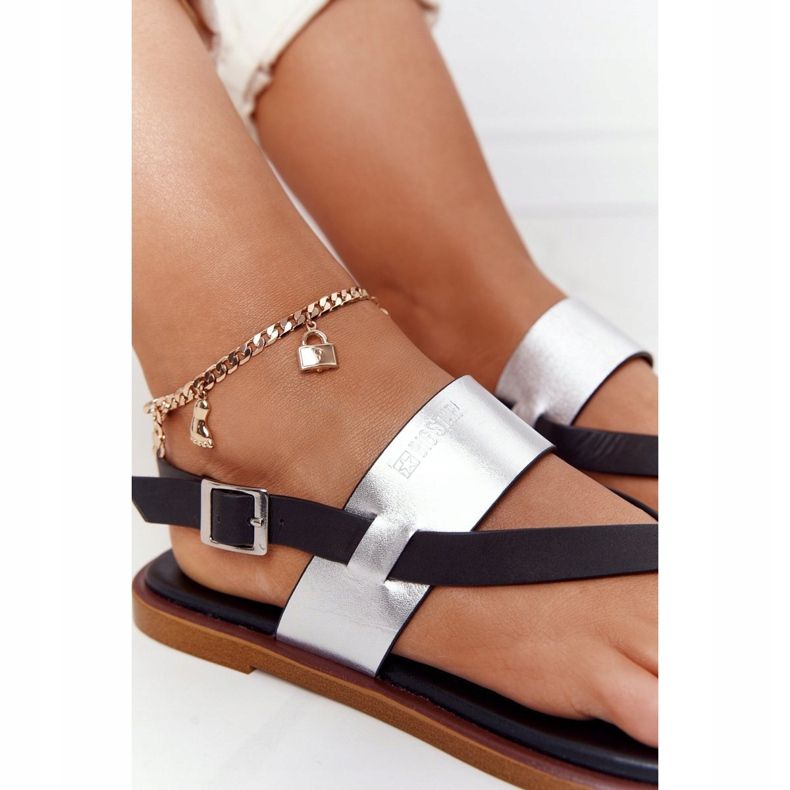 Sandale din piele Flip-flops Big Star HH274712 Negru și Argintiu 1 Sandale din piele Flip-flops Big Star HH274712 Negru și Argintiu 1