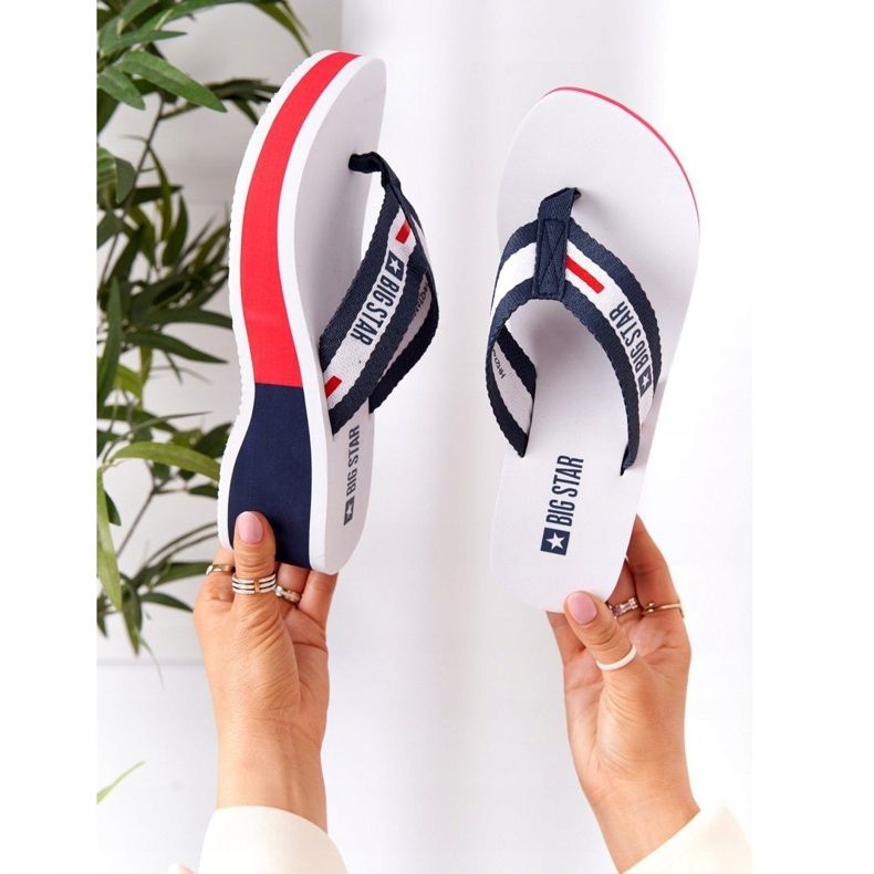 Flip-flops de dama pe pană Big Star HH274A093 Alb albastru 2