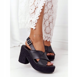 Sandale negre pe toc înalt cu panglică Big Star HH274387 negru 2