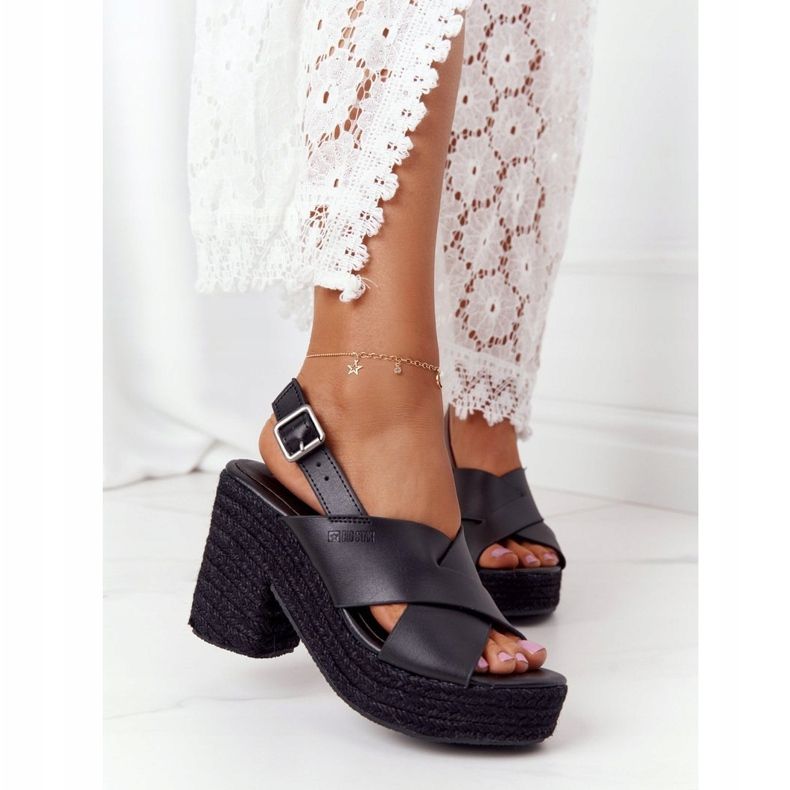 Sandale negre pe toc înalt cu panglică Big Star HH274387 negru 2