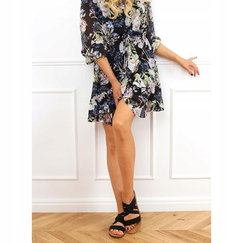 Sandale cu curele de cauciuc negru 9225 Negru 1