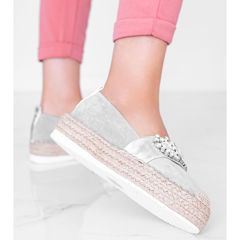 Espadrile gri cu pietre Cher argint 1