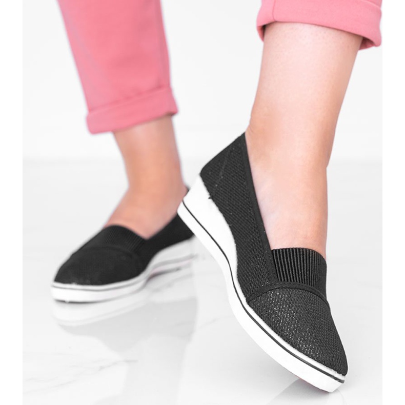 Balerine negre strălucitoare pe pană Glam Star negru 1