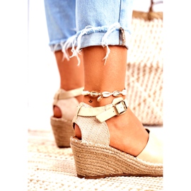 Evento Sandale pentru femei pe espadrile cu pană de aur 3