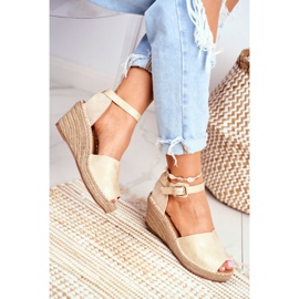 Evento Sandale pentru femei pe espadrile cu pană de aur 2