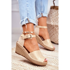 Evento Sandale pentru femei pe espadrile cu pană de aur 1