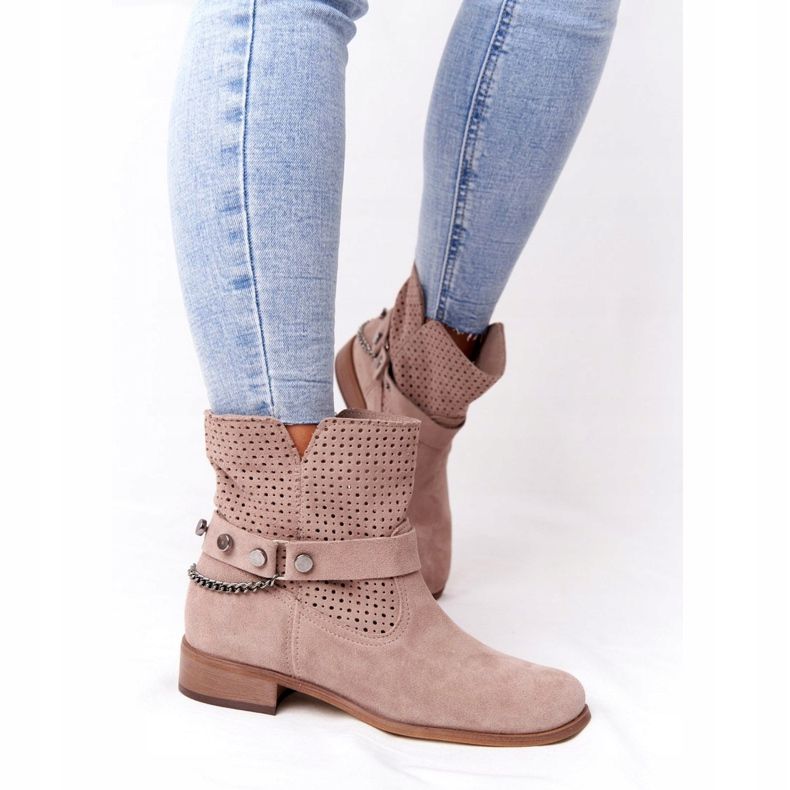 Lewski Shoes Cizme de primăvară ajurate Pantofi Lewski 2905-0 Bej 2