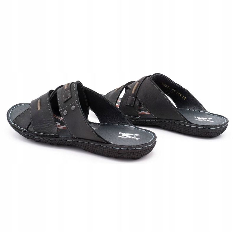 Kampol Papuci bărbați din piele 201/3 negri negru 4