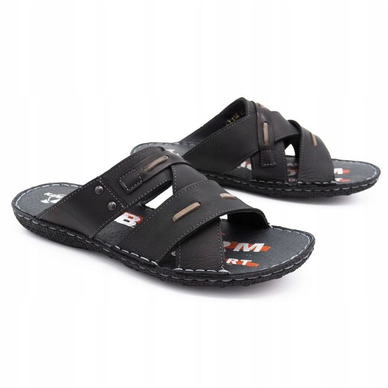 Kampol Papuci bărbați din piele 201/3 negri negru 3