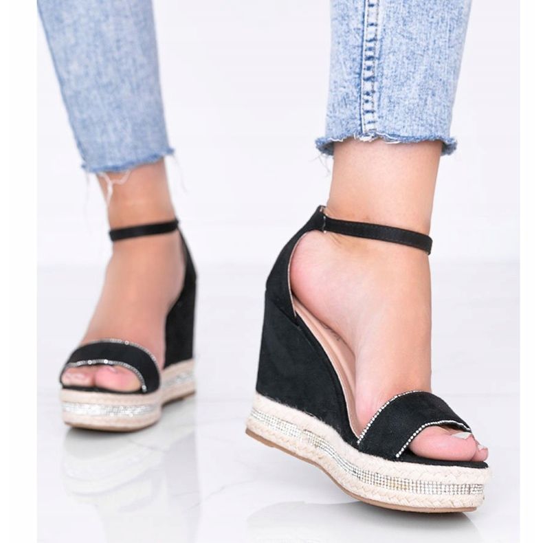 Sandale cu pene negre cu zirconiu cubic Sparrow negru 1