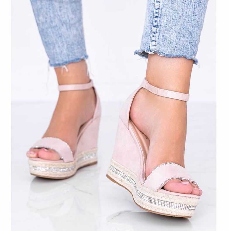 Sandale pană bej cu zirconiu cubic Sparrow 1