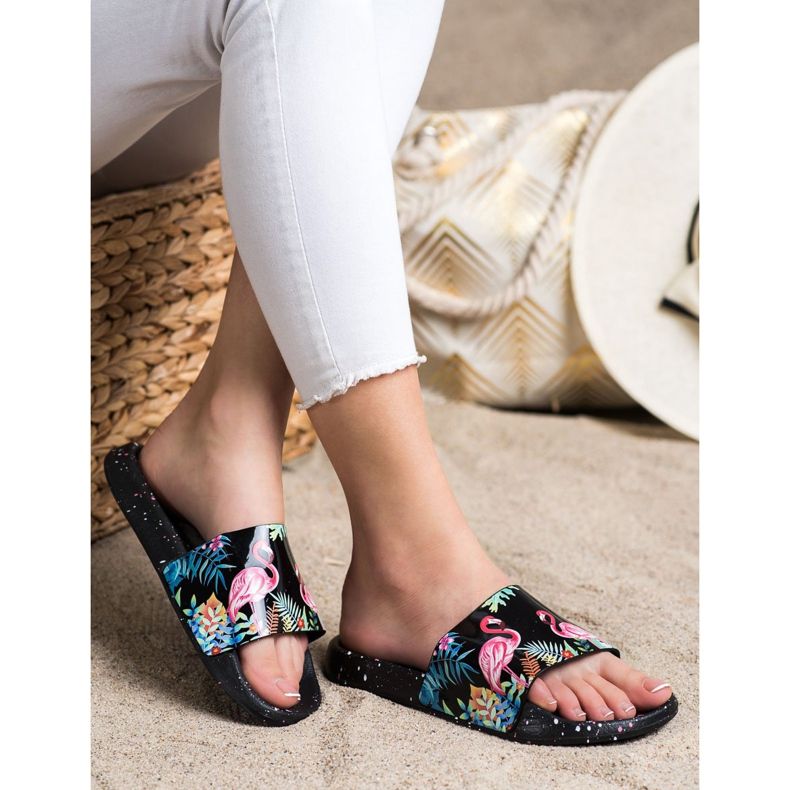Bona Flip-flops la modă cu un flamingo negru multicolor 2