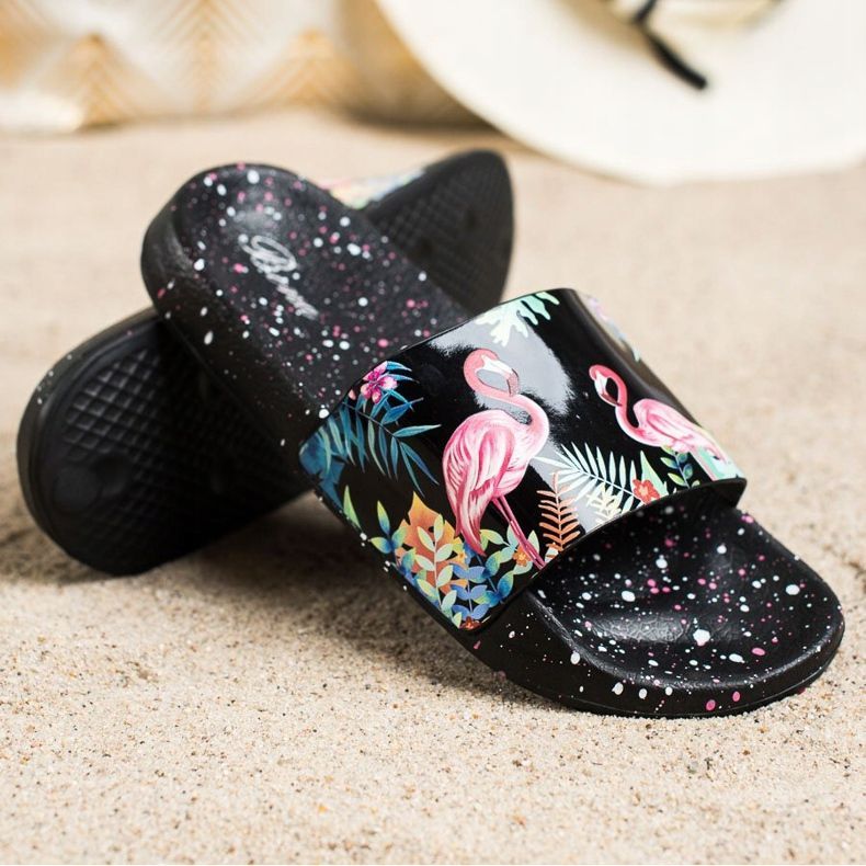 Bona Flip-flops la modă cu un flamingo negru multicolor 1