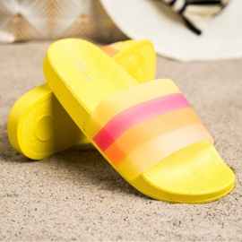 Bona Flip-flops confortabile cu dungi colorate galben 3