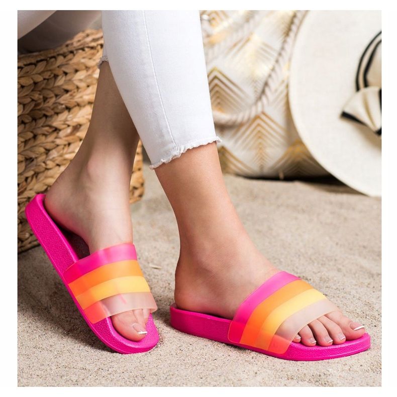 Bona Flip-flops confortabile cu dungi colorate roz 1