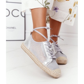 S.Barski Espadrile deschise cu dantelă S. Barski L17704 Argintiu 2