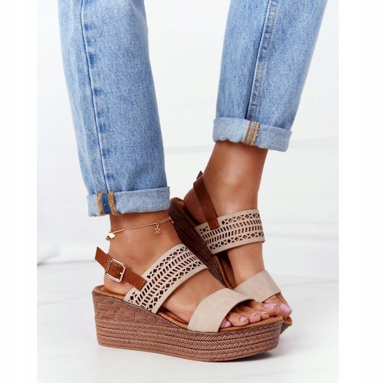 S.Barski Sandale cu pene ajurate S. Barski GD-47 Bej 1