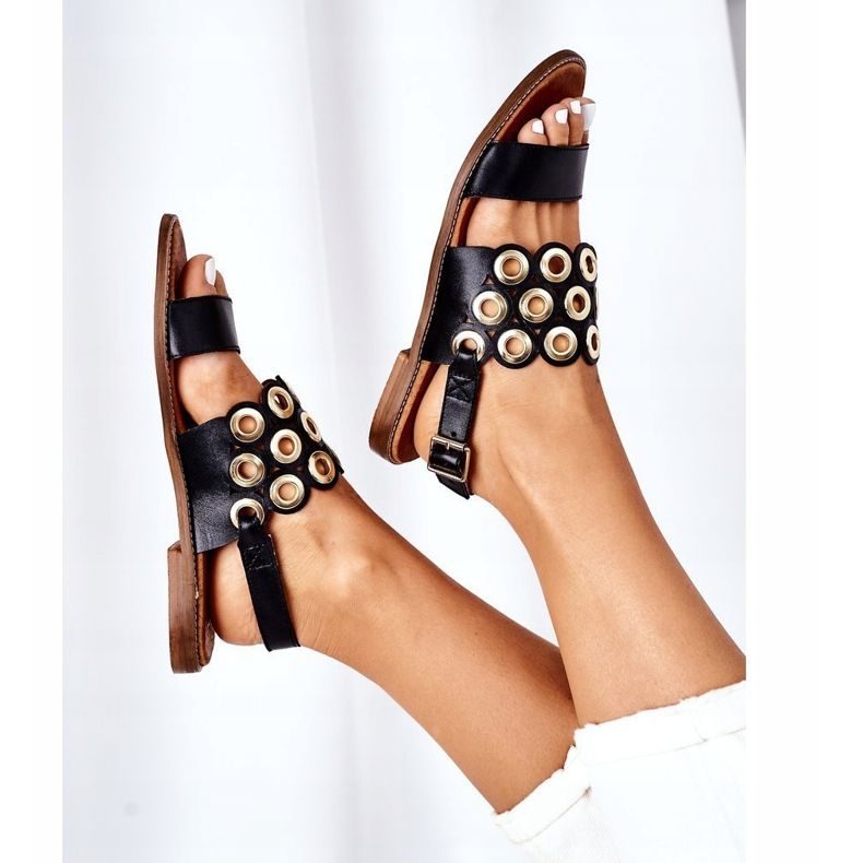 Lewski Shoes Sandale ajurate din piele Pantofi Lewski 3042 Negru 1