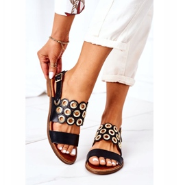 Lewski Shoes Sandale ajurate din piele Pantofi Lewski 3042 Negru 2