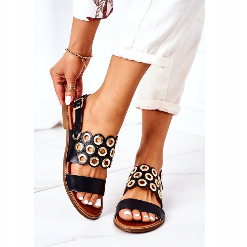 Lewski Shoes Sandale ajurate din piele Pantofi Lewski 3042 Negru 2