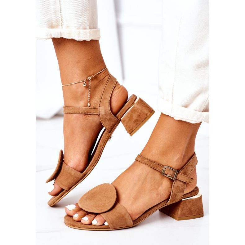 Sandale cu toc înalt din piele de căprioară Maciejka 5198A-29 Roșu maro 2