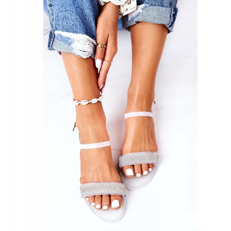 LU BOO Sandale de cauciuc cu sclipici alb Beach Time 1