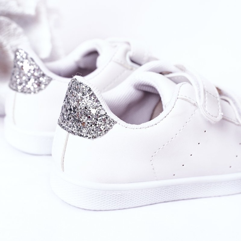 Adidași pentru copii cu Velcro White and Silver Cute Girl alb 1