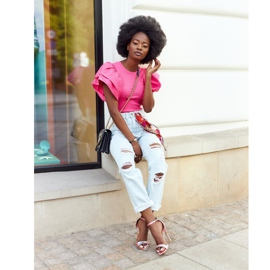 Sandale pe toc înalt cu model șarpe Lu Boo Pink roz multicolor 2