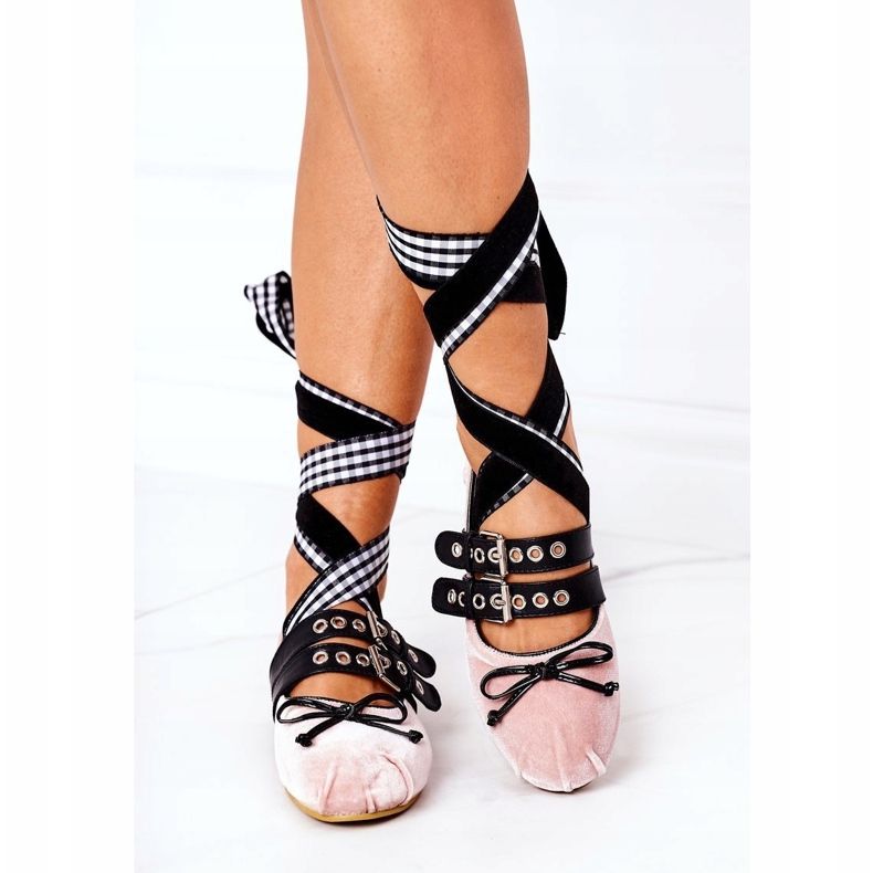 Balerini de velur Tied Lu Boo Pink roz 2