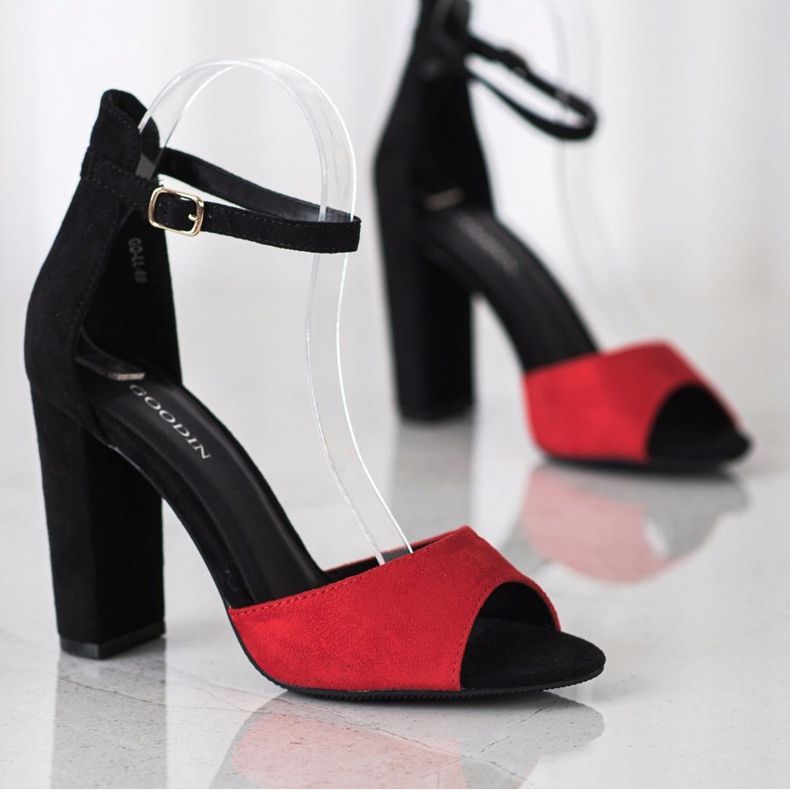 Goodin Sandale din piele de căprioară pe o bară negru roșu 1