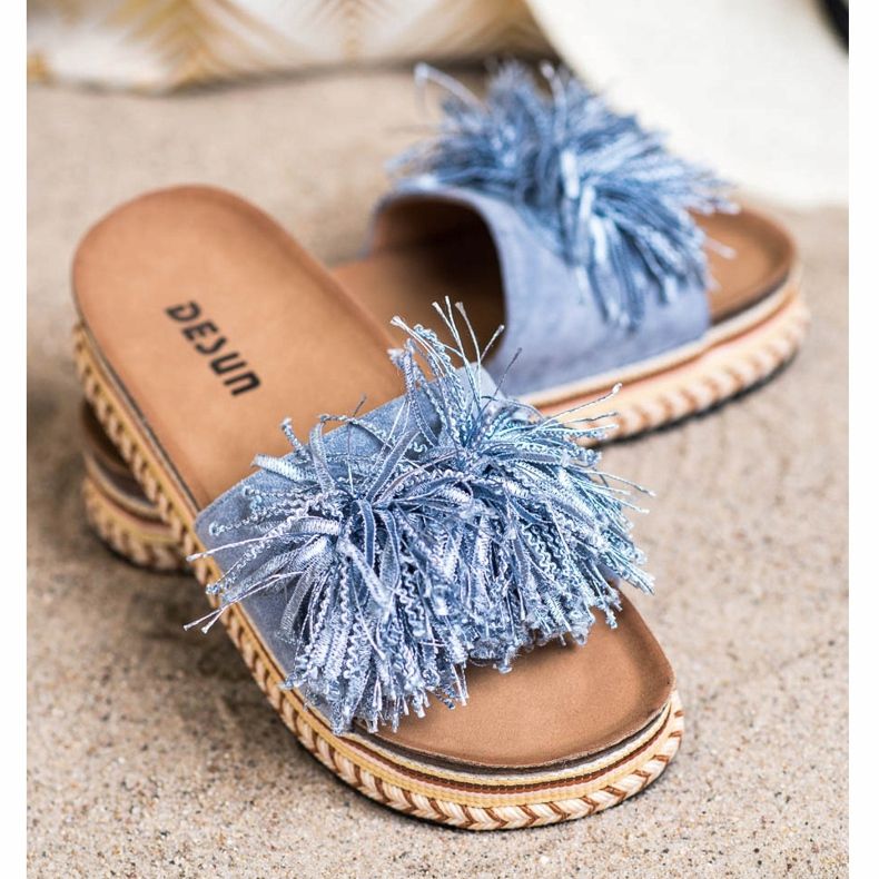 SHELOVET Papuci la modă cu franjuri albastru 2