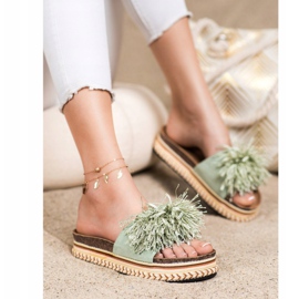 SHELOVET Papuci la modă cu franjuri verde 1