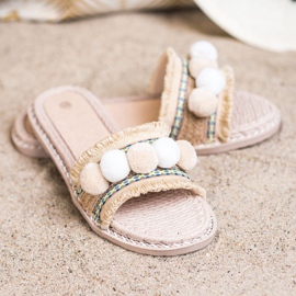 SHELOVET Papuci Cu Pompons maro 2