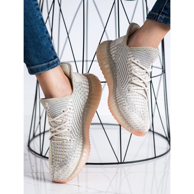 SHELOVET Adidași din material textil pe platformă bej 2