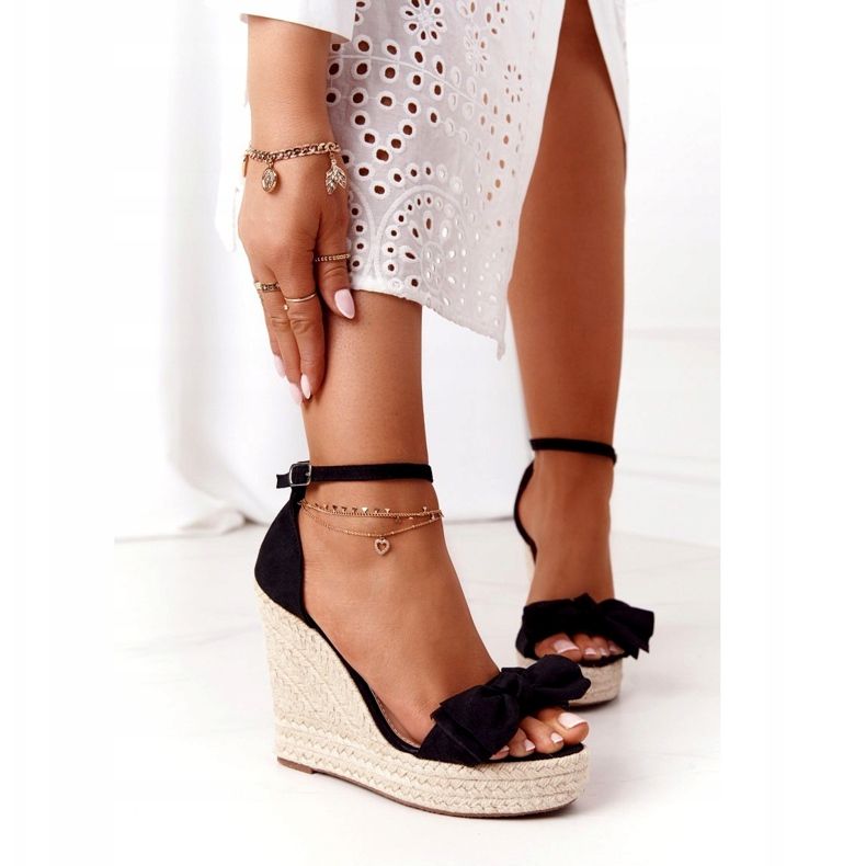 Sandale cu toc negru cu negru împletit Go For It 2