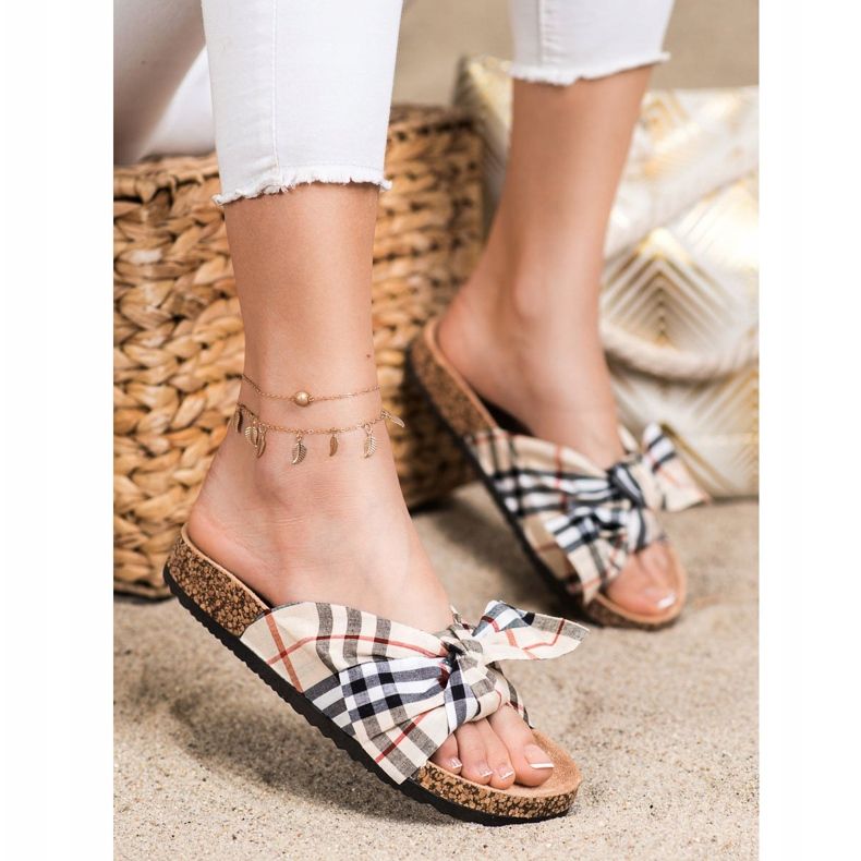 Bona Papuci cu arc cu carouri multicolor 1