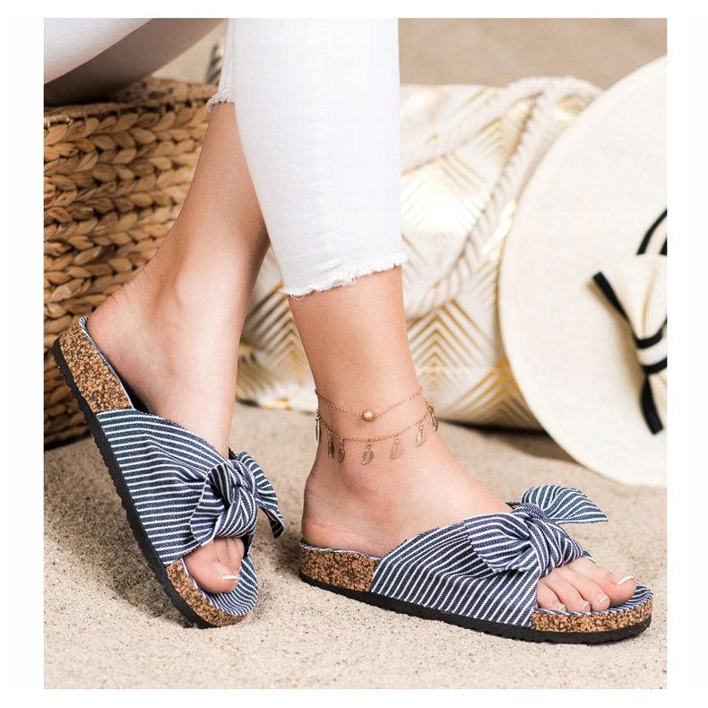 Bona Papuci cu arc cu dungi alb albastru 2