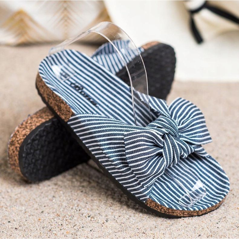 Bona Papuci cu arc cu dungi alb albastru 1