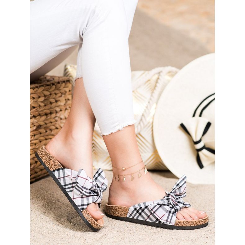 Bona Papuci cu fundita in carouri multicolor 2