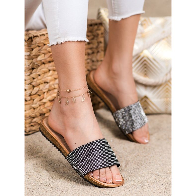 Bona Papuci eleganți cu zirconiu cubic negru 1