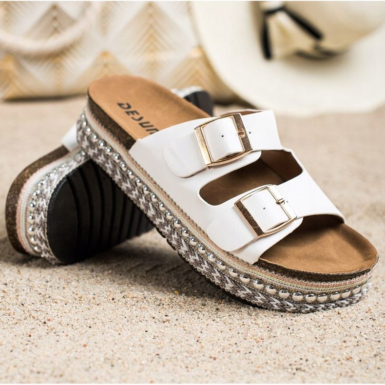 SHELOVET Papuci cu platformă decorativă alb 1