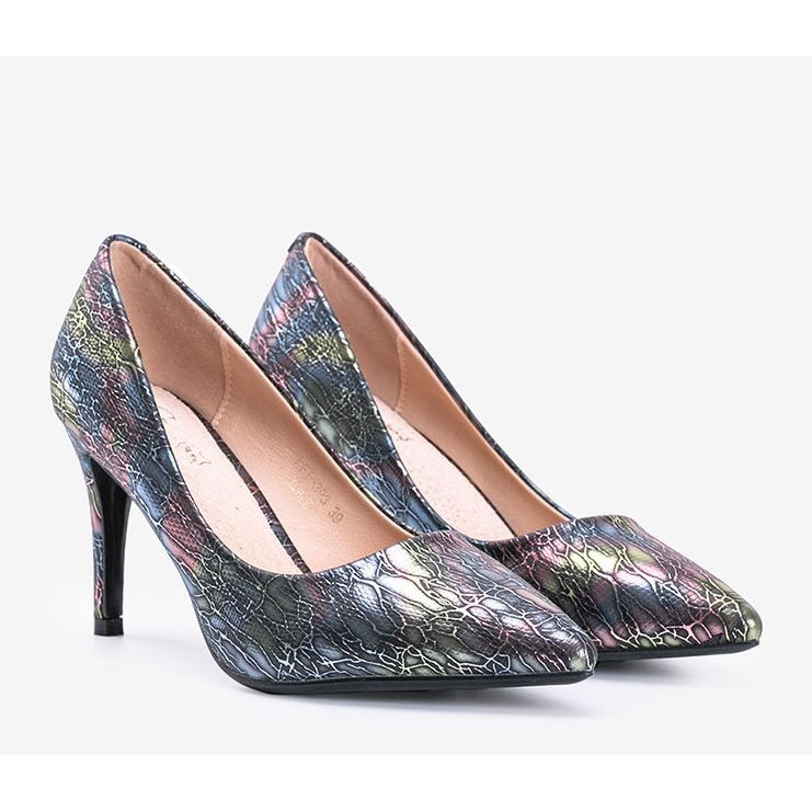 Pompă neagră pe toc stiletto cu model Holographic Lines negru 1