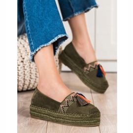 Coura Espadrile din piele de căprioară cu franjuri verde 1 Coura Espadrile din piele de căprioară cu franjuri verde 1