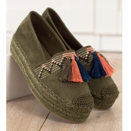 Coura Espadrile din piele de căprioară cu franjuri verde 2 Coura Espadrile din piele de căprioară cu franjuri verde 2